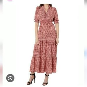 Max Studio Boho Tiered Maxi Dress in Dusty Rose Floral. Size L